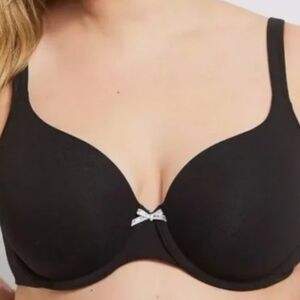 Cacique Women's Black Size 40F Lightly Lined Wired T-Shirt Bra with Bow!